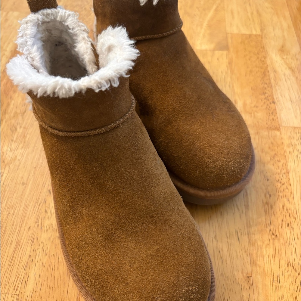 UGG Brown Ankle Boots with Fur Trim